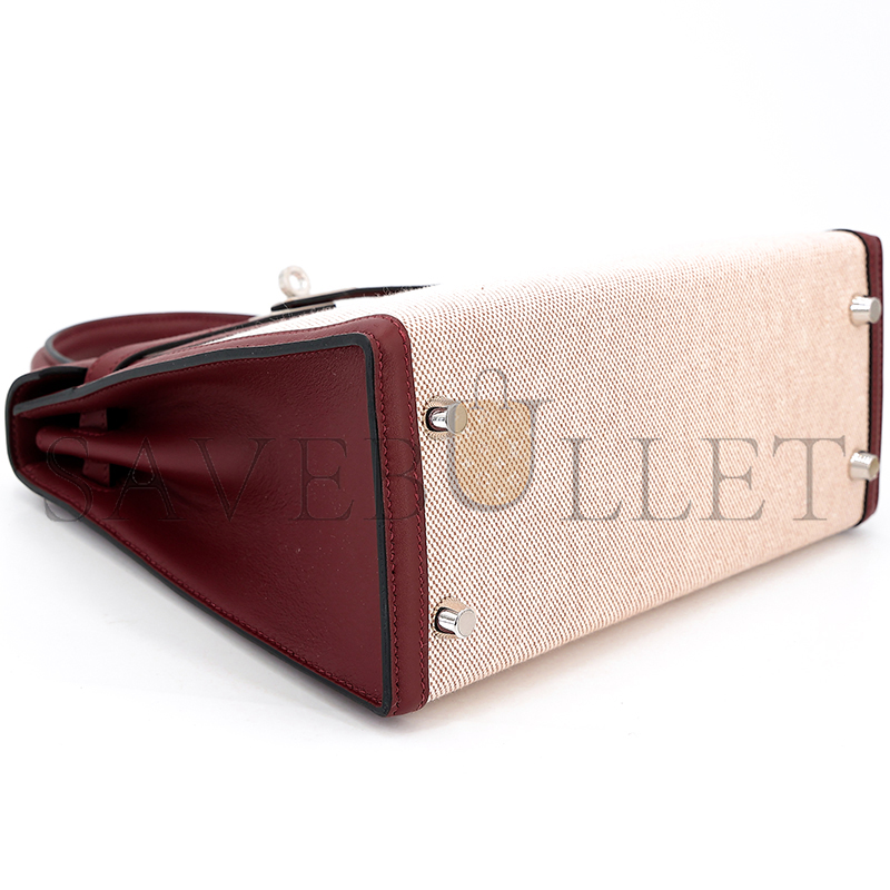 HERMES MASTER KELLY 25 SWIFT AND ECRU TOILE PALLADIUM HARDWARE (25*17*7cm)
